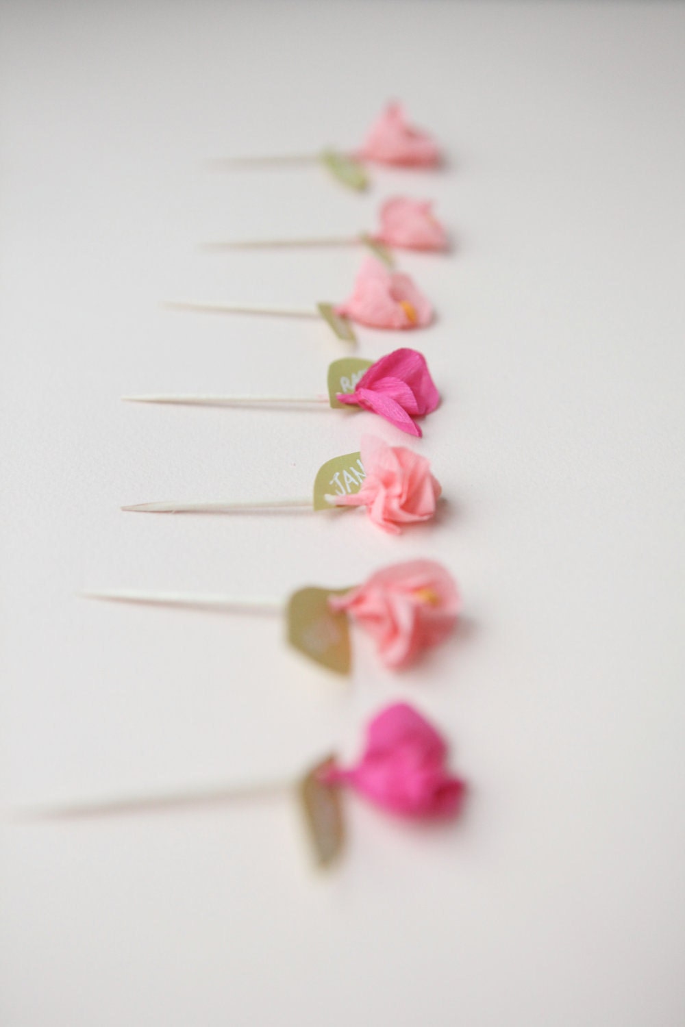 mini crepe paper flower cupcake toppers