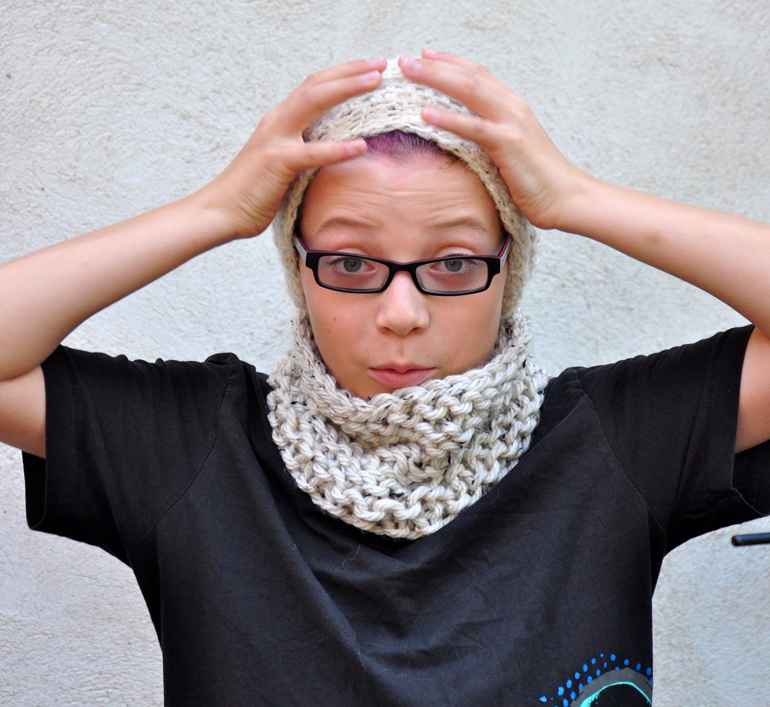 Knit Neckwarmer Cowl Circular Scarf Tweed- Ecofriendly