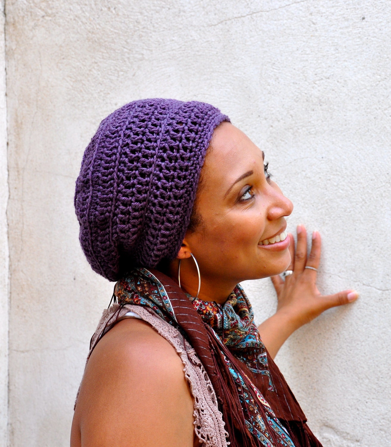 Crochet Slouchy Beanie Unisex Crochet Hat