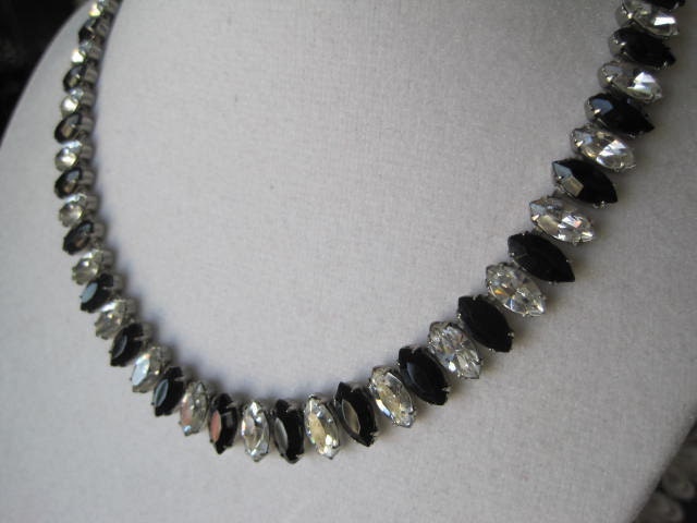 Vintage Black Clear Marquis Set Rhinestone Necklace
