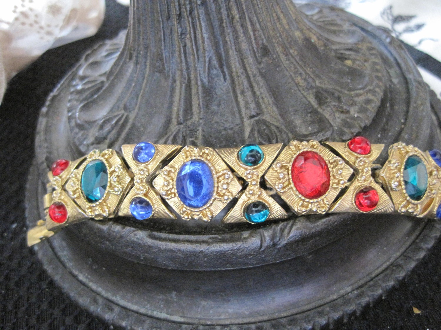 Vintage Multicolor Rhinestone Cabochon Bracelet