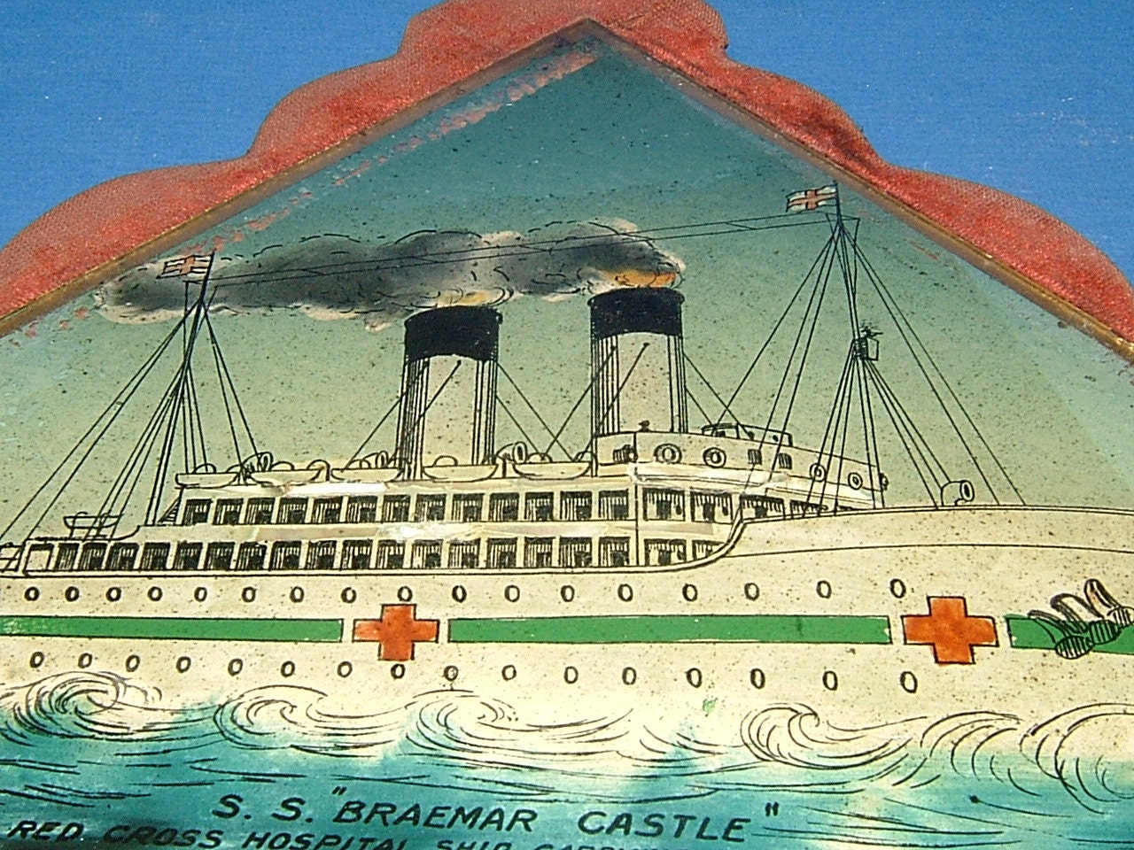 Commemorative Glass Wall Plaque WWI SS Braemar Castle Hospital Ship - Sunk by Germans