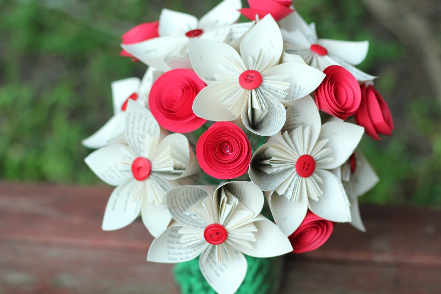 Love is in the Air DOUBLE Bouquet - 18 Origami Paper Flowers - Favorite Book Pages, Love/Romantic Poetry, etc - Paper 1st Anniversary