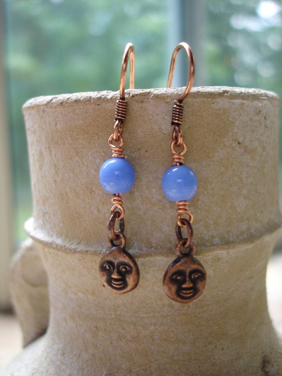 Copper Moon Light Blue Opaque Glass Earrings