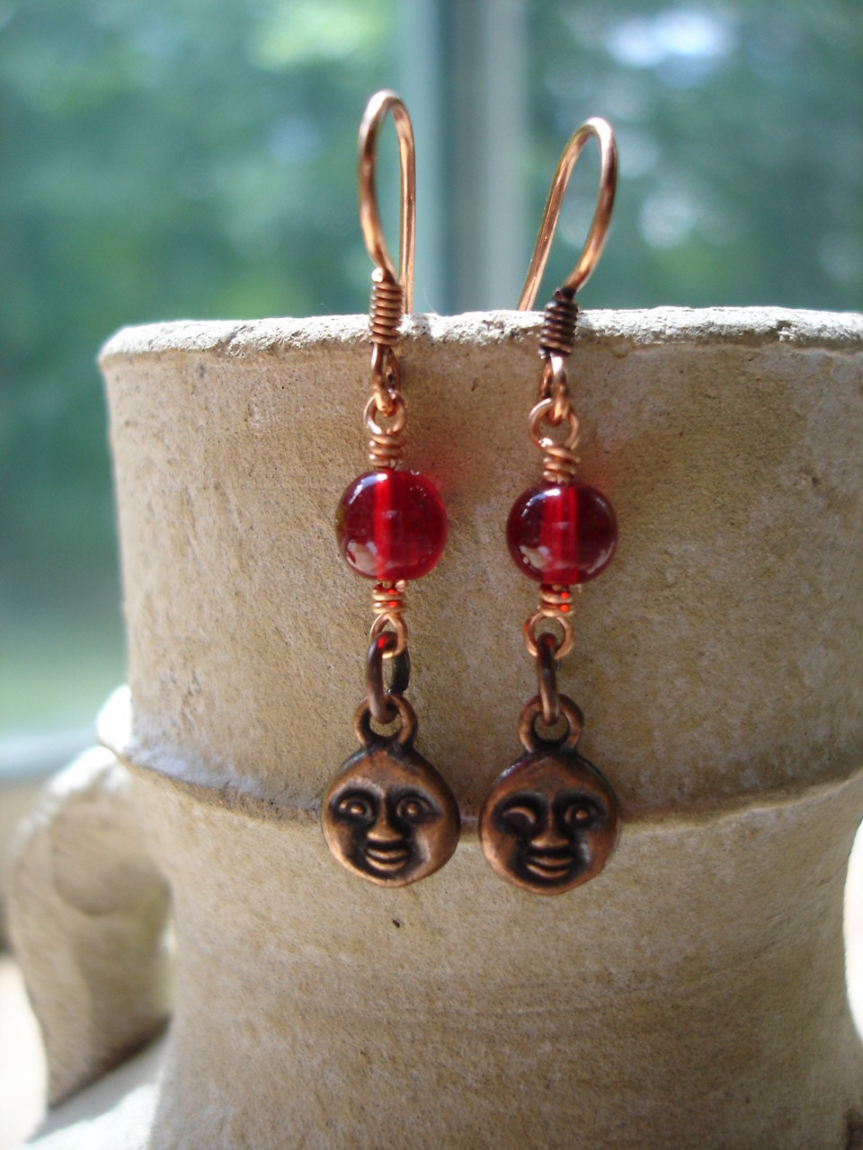 Copper Moon Red Glass Earrings