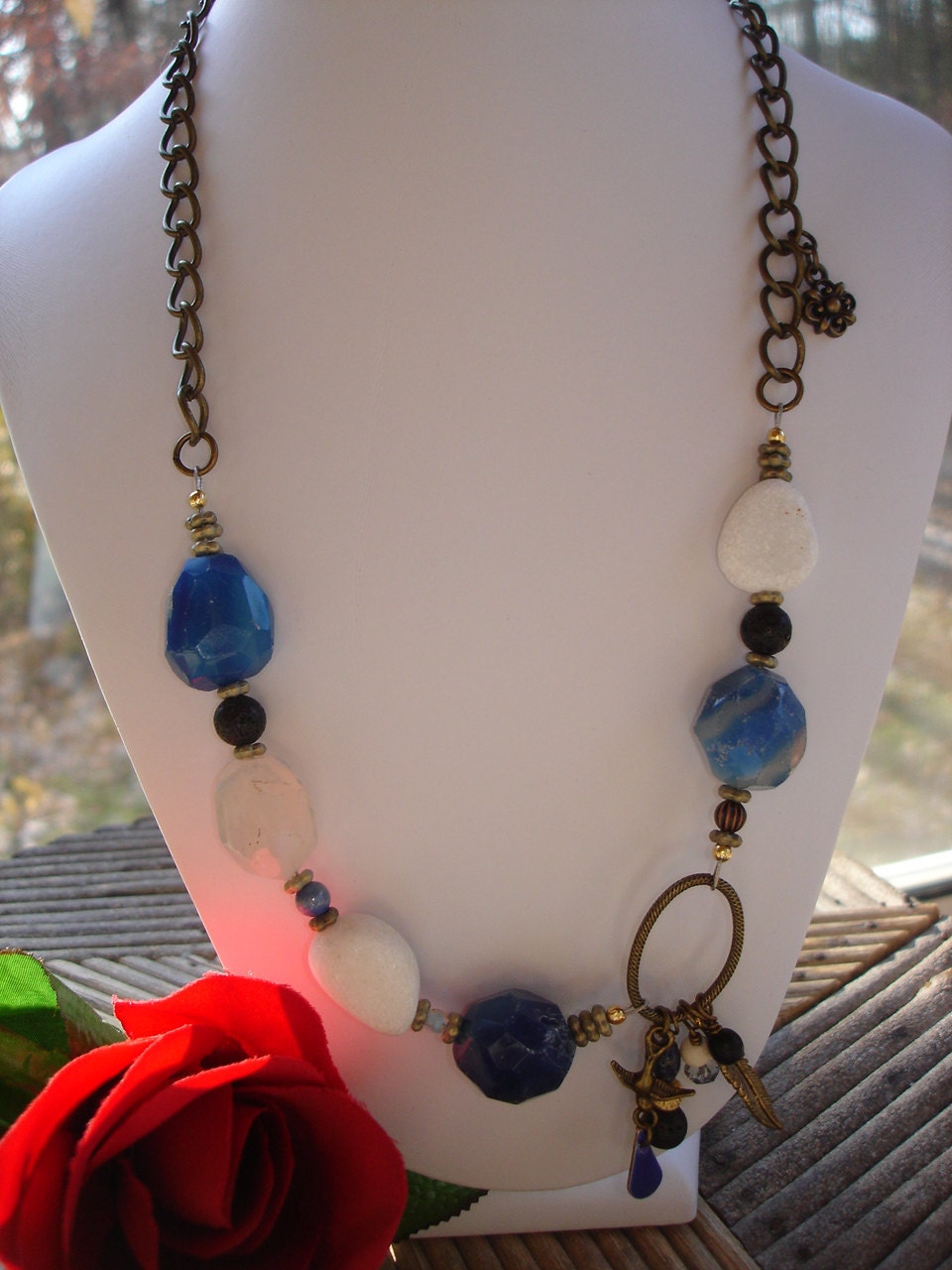 OOAK Blue Onyx and Snow Quartz Urban Chic Necklace