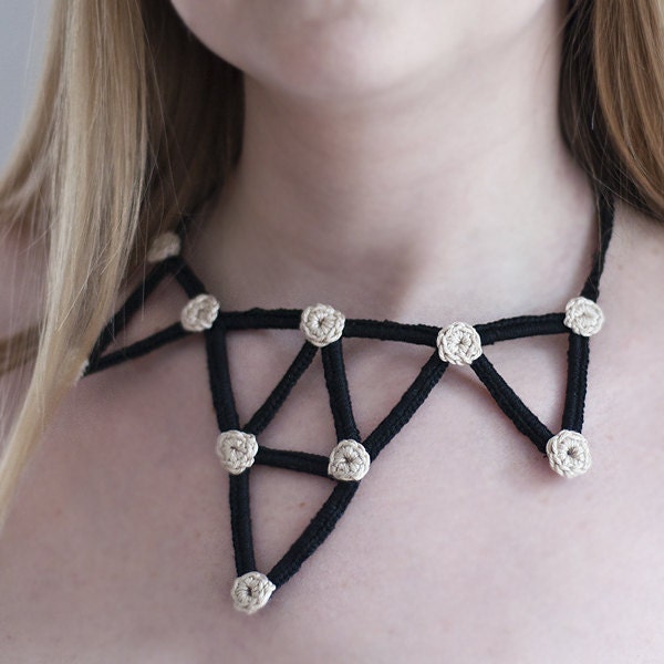 Black Triangle - GEO- crochet necklace .