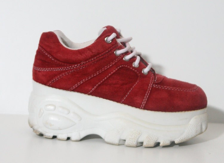 Ultra Chunky Red 90s Platform Suede Sneakers by HumanNightmare