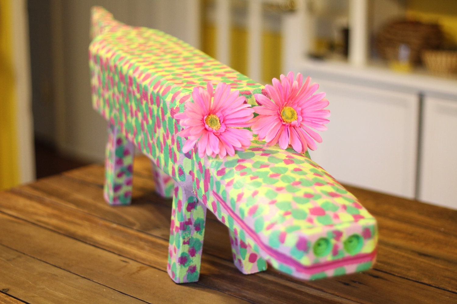 UPCYCLED HAPPY-GATOR childs bench / foot stool / decor