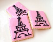 Valentine Eiffel Tower Cookies Paris Theme Pink  Iced Sugar Cookies France