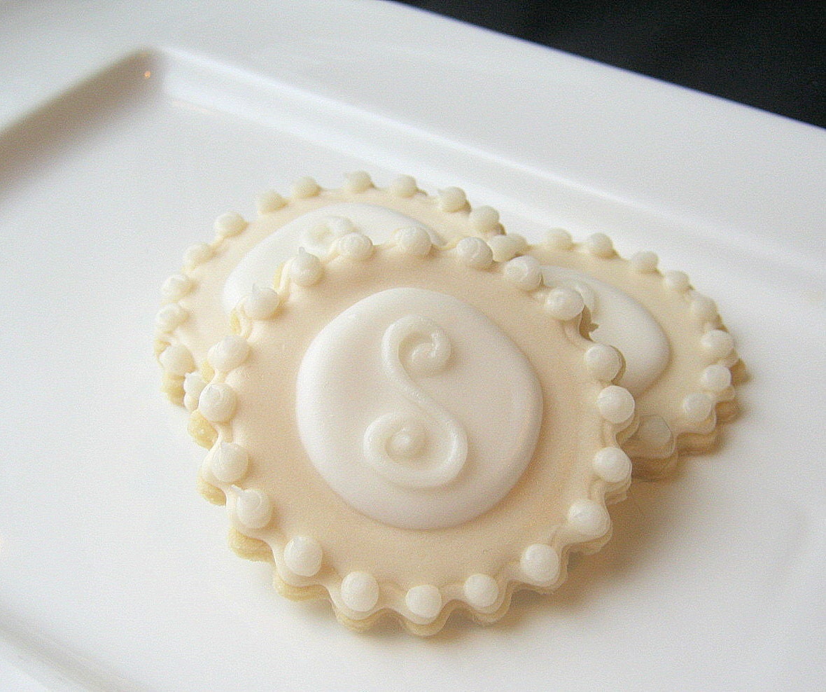 Iced Sugar Cookies Monogram Wedding Favor Cookie Pearlized