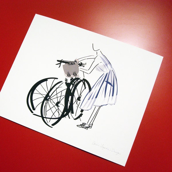 Bicycle Girl Fashion Illustration Print