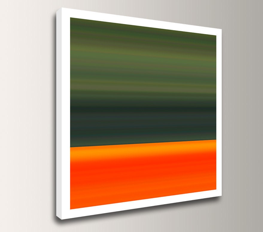 Modern Art Canvas Gallery Wrap - Large Minimalist Painting - 30x30 Fine Art - Orange and Green Wall Decor