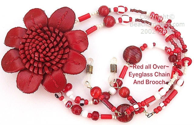 RED All Over, Eyeglass Chain,Leather Brooch, Mixed Media, Colourful, Australian Made