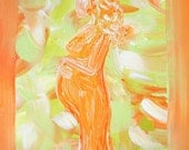 Pregnancy art woman silhouette, Matted Giclee Print, mother and child, orange, green, 'Patience' 5 x 7 Birth Doula Midwife Gift, Blessingway