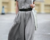 Grey  dress women dress Linen dress Long dress with a belt - fashiondress6