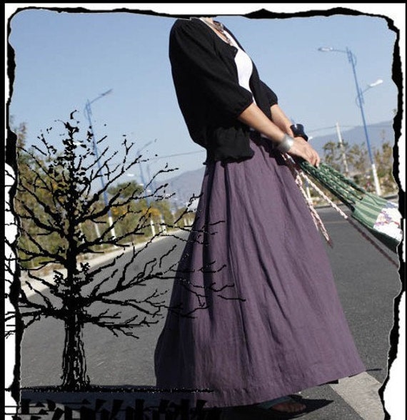 purple long skirt outfit