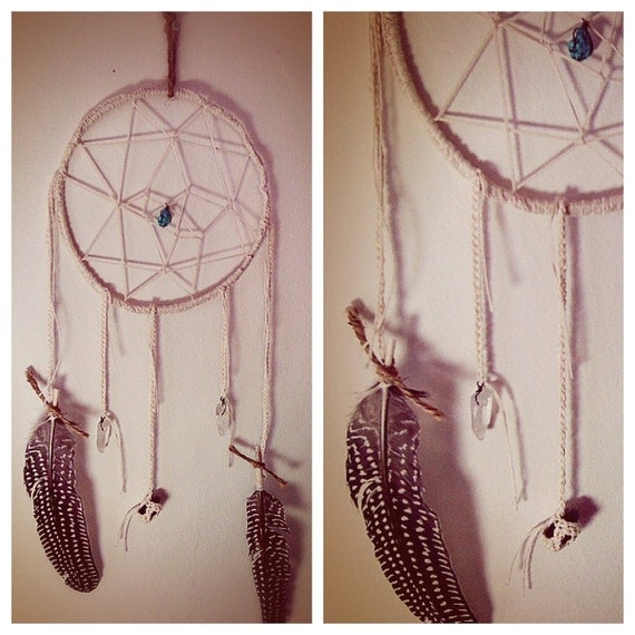 Crochet Dreamcatcher with Turquoise, Amethyst, and Quartz