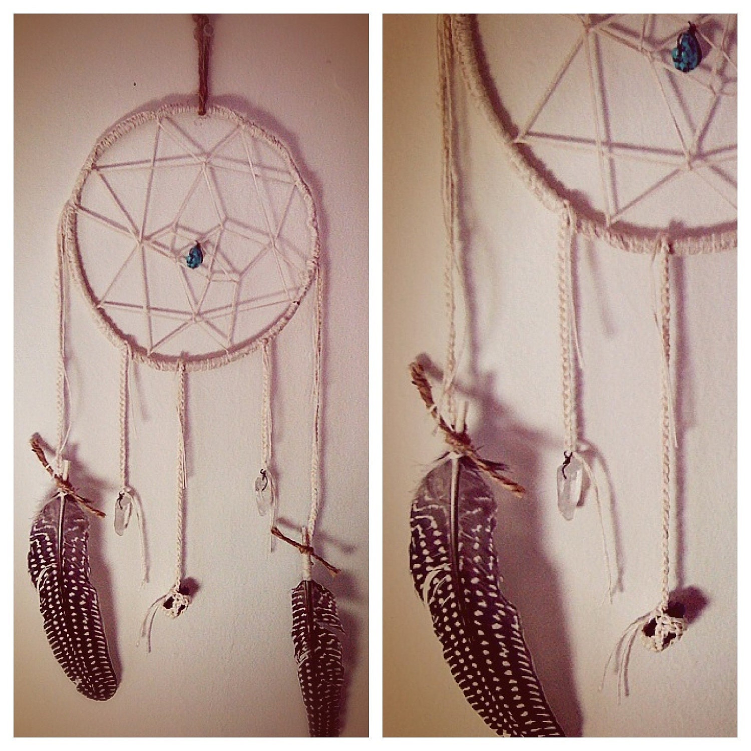 Crochet Dreamcatcher with Turquoise, Amethyst, and Quartz