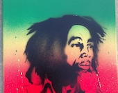 11x14 Bob Marley Original Stencil Aerosol Painting on Stretched Framed Canvas by Adam Valentino