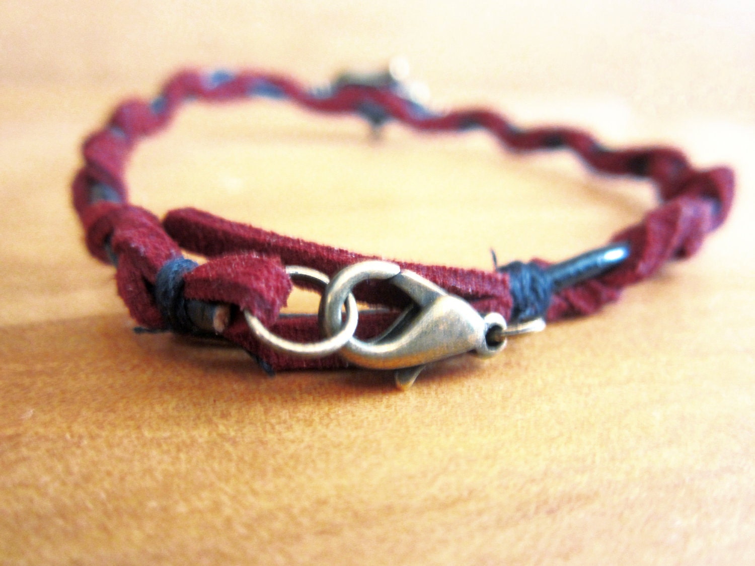 Hamsa Bracelet - Braided Maroon Suede
