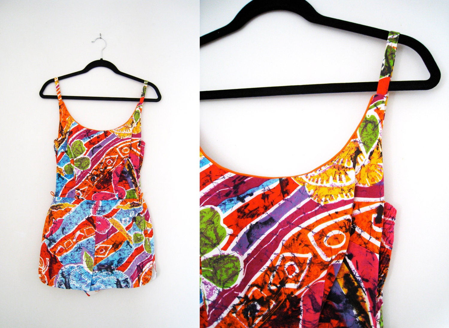 Vintage 1960s Rainbow Color Swimsuit / Playsuit / Romper by Cole of California - Size Medium