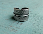 Wrapped Feather Adjustable Sterling Silver Ring, Size 9 to 10.5