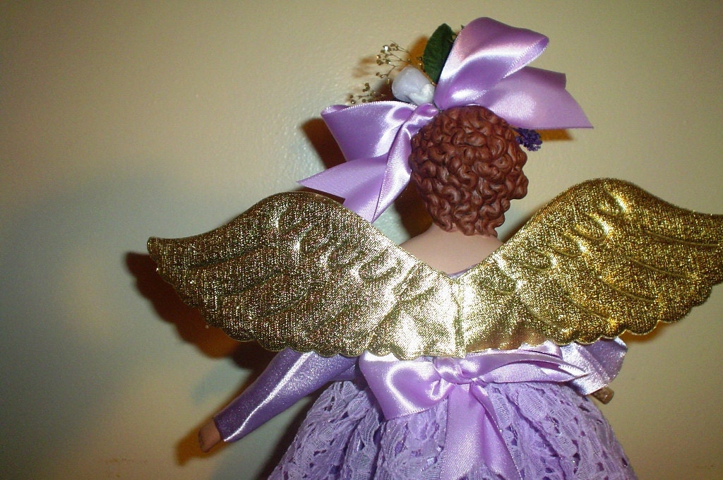 Handcrafted Latina inspired Gift Angel Mustard Seed Faith Bella Divina Lavender Cut Work Lace - Latina Inspired Free Personalization