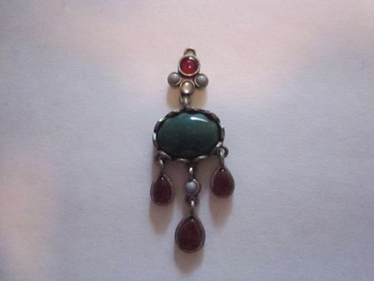 Dangly Green and Red Stoned Pendant