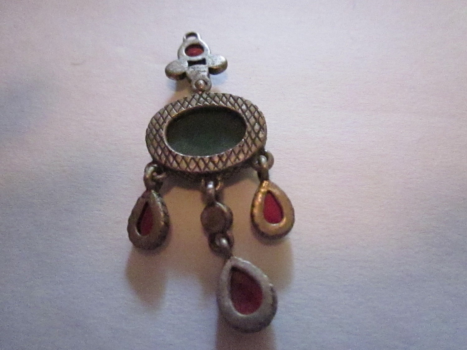 Dangly Green and Red Stoned Pendant