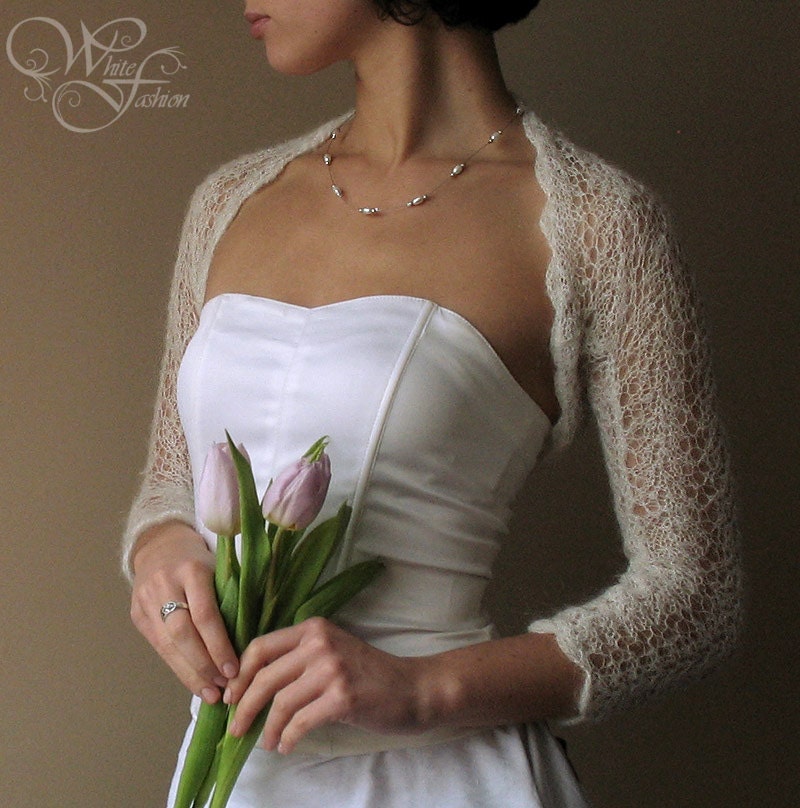 BRIDAL SHRUG wedding bolero light as a cloud mohair color natural white size S, M or L