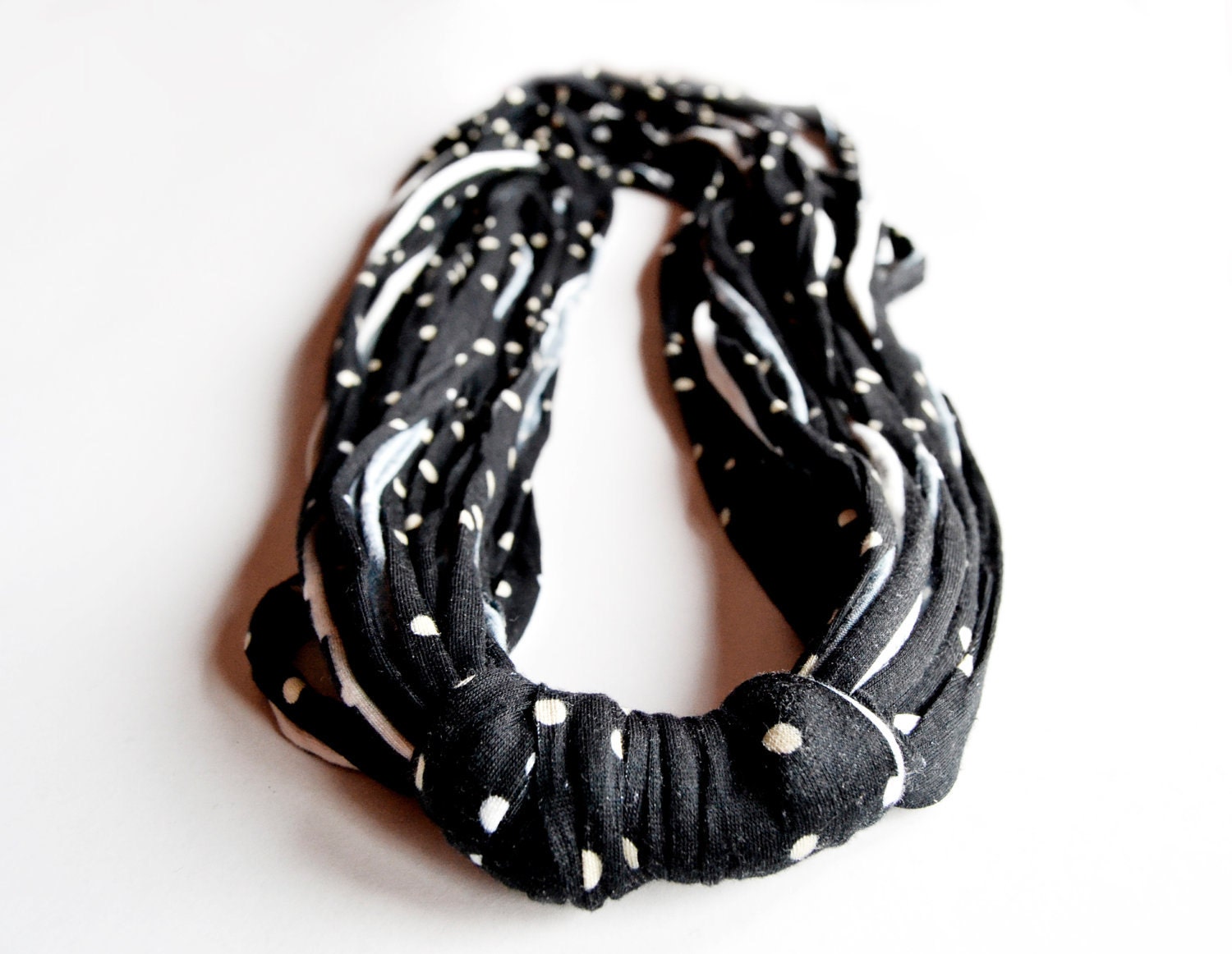 Polka dots necklace - black & white - recycled fabric - spring