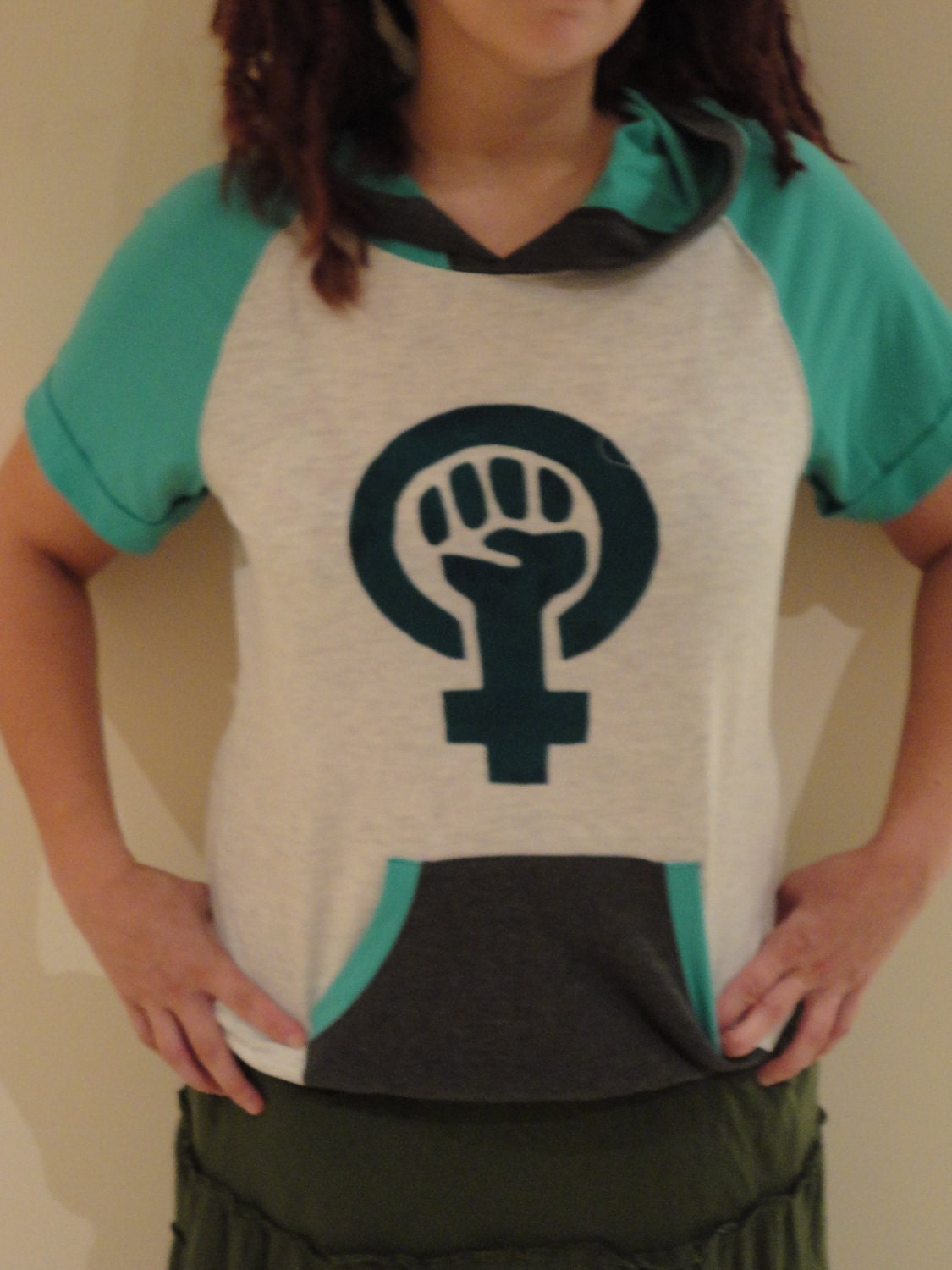 Feminist Fist Symbol  Unisex short sleeve sweatshirt  hoodie, Front and Back Quote Dworkin, political