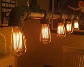 Industrial Vintage Look - 5 light Edison Bulb - Iron Pipe Chandelier