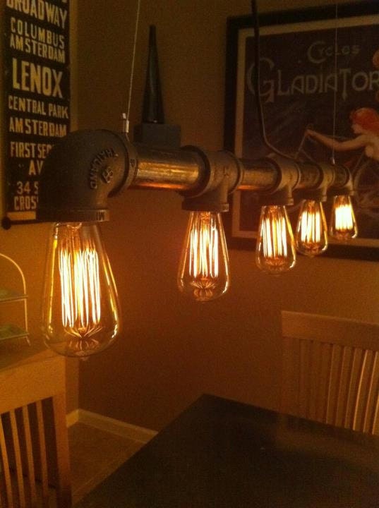 Industrial Vintage Look - 5 light Edison Bulb - Iron Pipe Chandelier