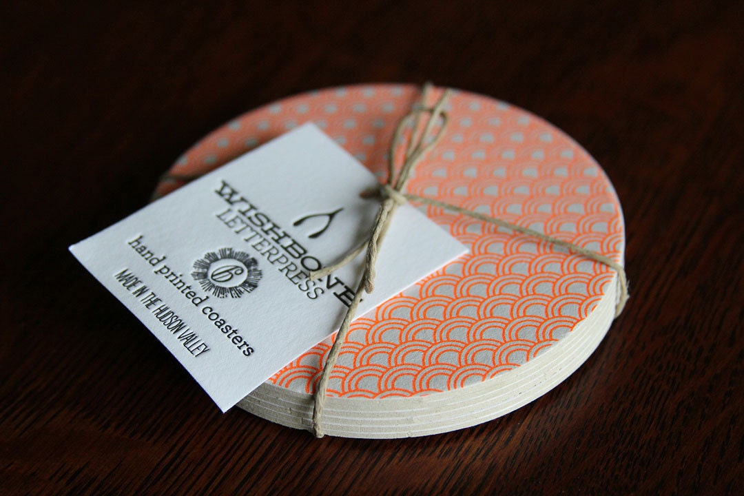 Letterpress Neon & Metallic Modern Fish scale pattern coasters