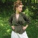 Vintage Wrap Style Jacket- Unlined Side Wrap Style Jacket With Pleated Peplum- Military, Sage Green- Womens Size 5-6 Small