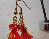 Great Bells of Fire - Red, Orange, and Yellow Crystal on Red Glass Bell Earrings