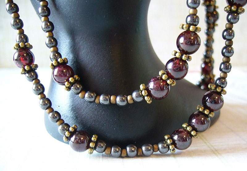 SALE: Anya - Garnet and Hematite Double Strand Necklace