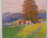 Original vintage travel poster advertising the Swiss mountains.