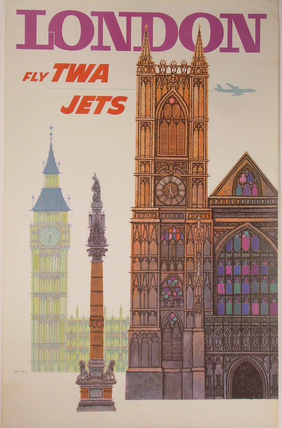 Original David Klein TWA London travel poster