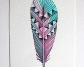 Feather Art - Watercolor Painting - Neon Spring Archival Print