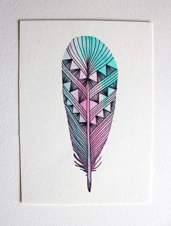 Feather Art - Watercolor Painting - Neon Spring Archival Print