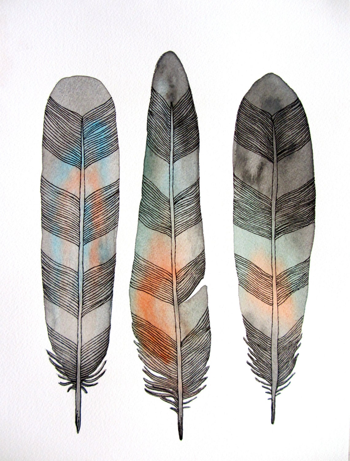 Chevron Feathers - Original Watercolor Painting