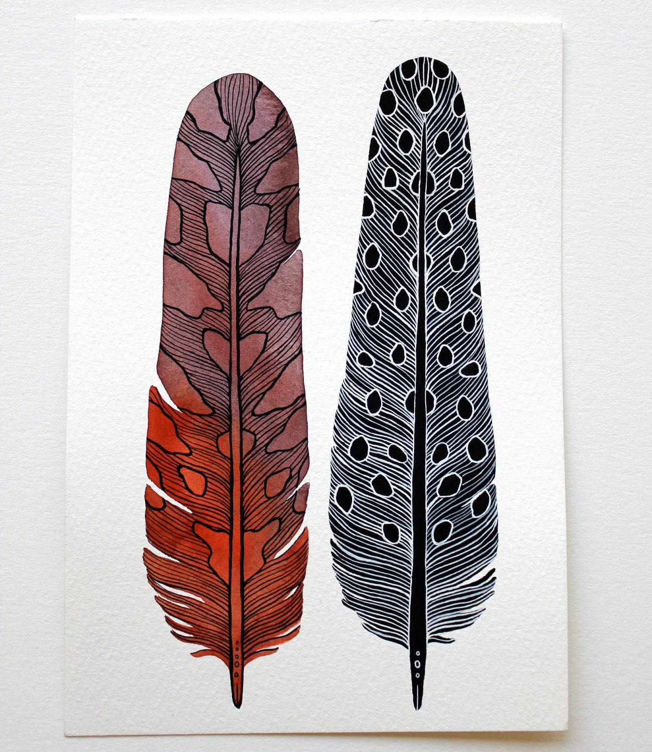Feather Art Painting - Watercolor Nature Art - Black Friday - Large Archival Print - 11x14 Bodhi Feathers