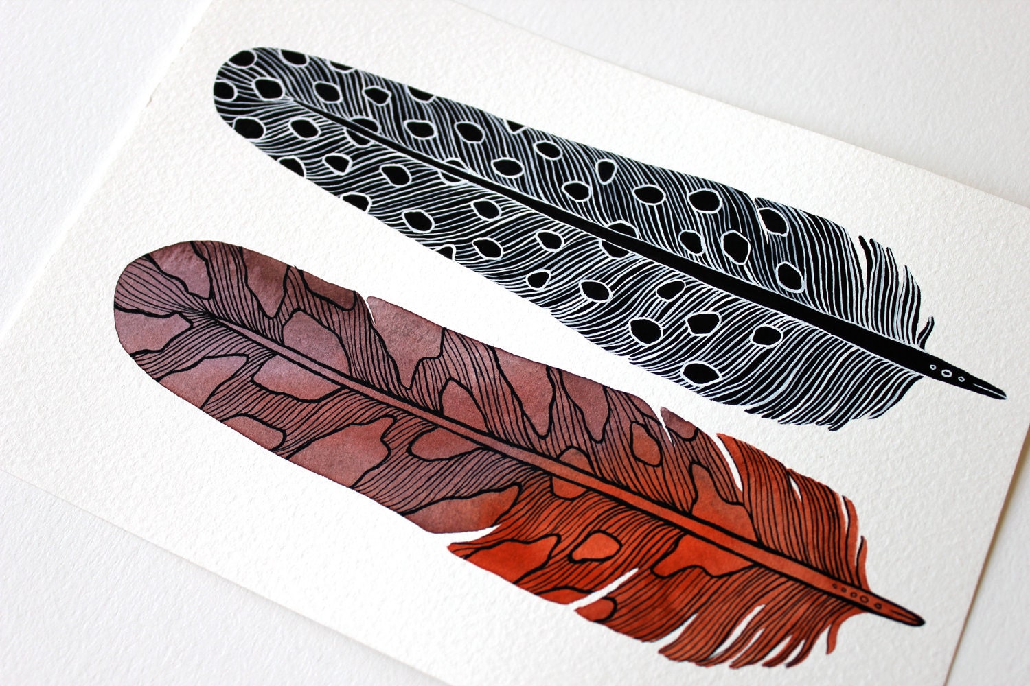 Feather Art Painting - Watercolor Nature Art - Black Friday - Large Archival Print - 11x14 Bodhi Feathers