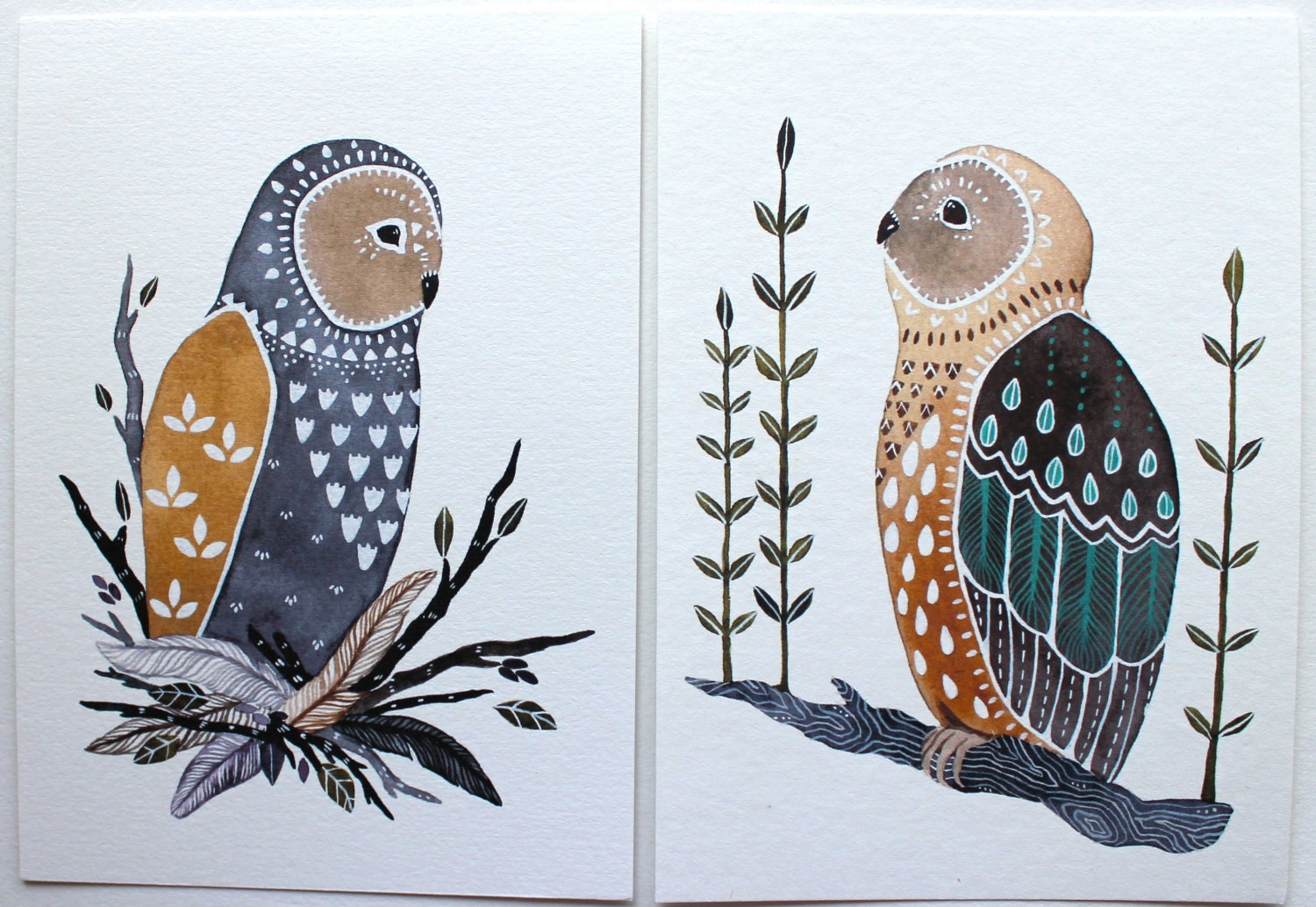 Owl Illustration Art - Watercolor Painting - Archival Print 8x10- Little Owl Manu by Marisa Redondo