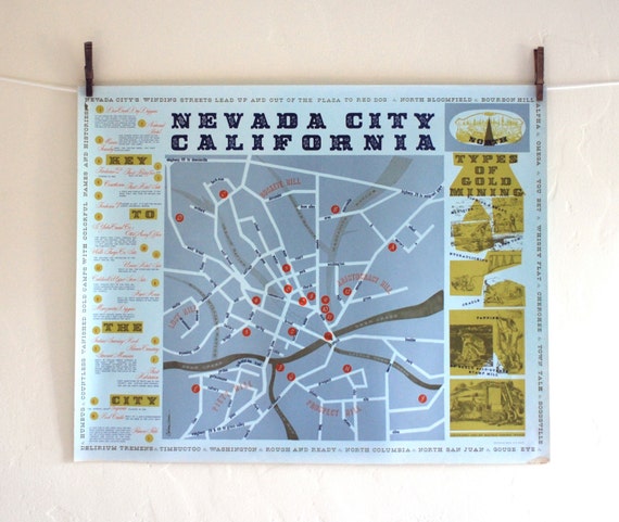 Nevada City California Vintage 1960 map poster by by OsbornWoods