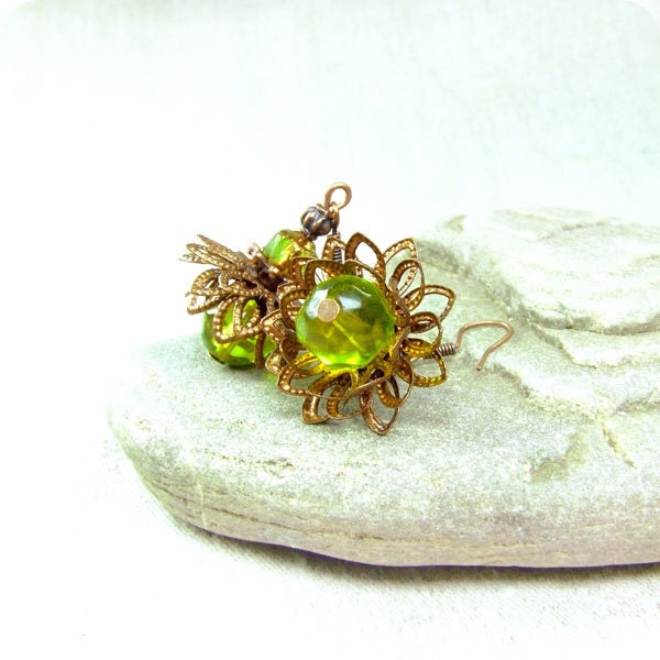 Green flower earrings.