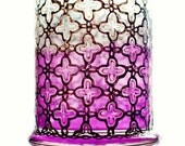 Moroccan Votive Holder with Fuschia Pink Glass and Gunmetal Accents